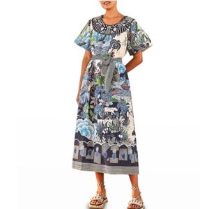NWT $295 Farm Rio Graphic Rio Belted Cotton Maxi Dress in size Small!